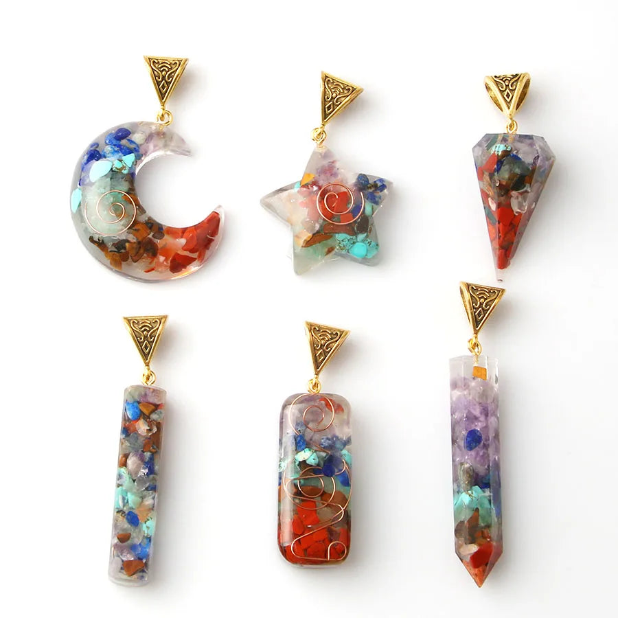 7 Chakra Orgone Energy Crystal Healing Pendant Necklace Gemstone Jewelry Natural Stone Moon Star Pendant Necklace