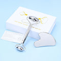 Top Selling 304 Stainless Steel Gua Sha and Roller Set Custom Metal Guasha and Face Roller Wholesale Face Roller and Gua Sha Set