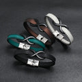 Fashion 2023 New Fashion 8 Character Unlimited Symbol Leather Bracelet for Men Simple Stainless Steel Bangle Jewelry