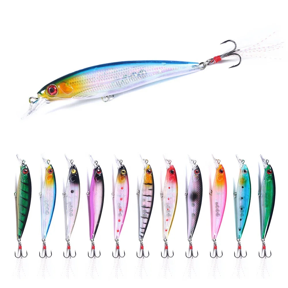 Wholesale MI140 11cm 12.8g Artificial Hard Baits Floating Minnow Fishing Lures with Feather Hook