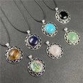 Natural Stone Rose Agates Pendant Vintage Hollow Alloy Abalone Shell Charms for Jewelry Making DIY Necklace