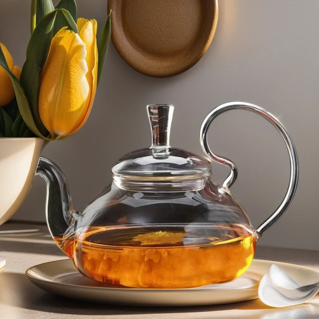 Thickened Eco-friendly Transparent Glass Teapot Handle High Borosilicate Handmade Flower Water Pitcher Lid Filter Dishwasher