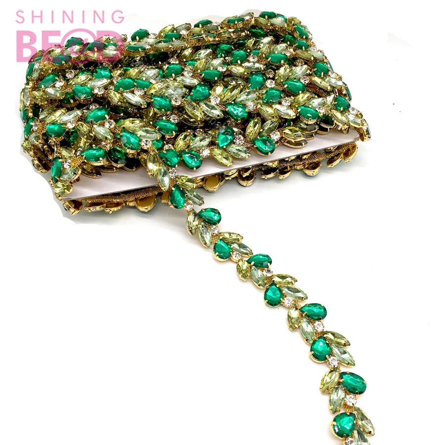 Rhinestone Glass Crystal Chain Trimming Mix Color Bridal Trim Sew on Clothes DIY Bags Shoes Garment Accessory