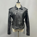 Unique Design Distressed Cropped Leather Jacket Women Genuine Leather Jacket With Detachable Sleeves