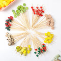 Wholesale Bamboo Sticks Plastic Colorful Ball Fruit Cake Snack Bamboo Sticks 100pcs/bag BBQ Tools