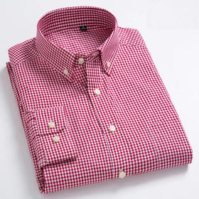 RNSHANGER Hight-qulity Cotton Full Plain Shirt Slim Fit Formal Shirts for Men Soft Plaid Tops Sligle Pocket Office Shirts