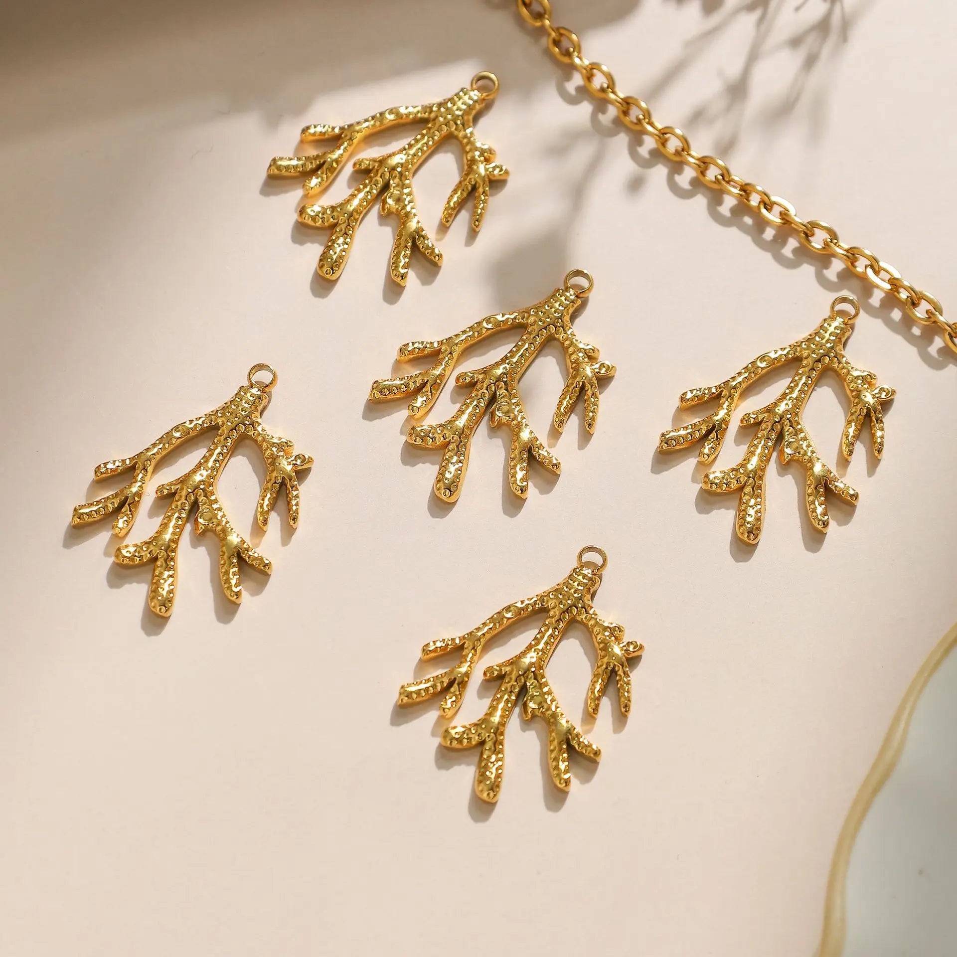 Vacuum 18K Gold Stainless Steel Marine Motives Charms Sea Coral Charms Pendants
