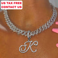 Zircon Cursive A-Z Single Letter Necklaces & Pendant for Men/Women Gold Silver Fashion Hip Hop Jewelry with 4mm Tennis Chain