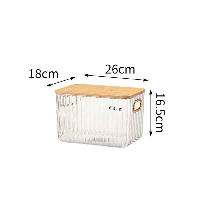 Stackable Food Snack Storage Container Desktop Cosmetic Organizer With Bamboo Lid