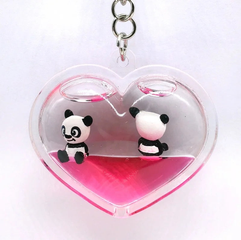 Factory Wholesale Liquid Keychains Custom 3D Small Panda Animal Floater Keychain Cute Water 3D Float Keyring