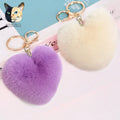 New Fashion Heart Pom Pom Fur Ball Keychains Fluffy Pompom Accessory Keychain Love Heart Keychain for Bag
