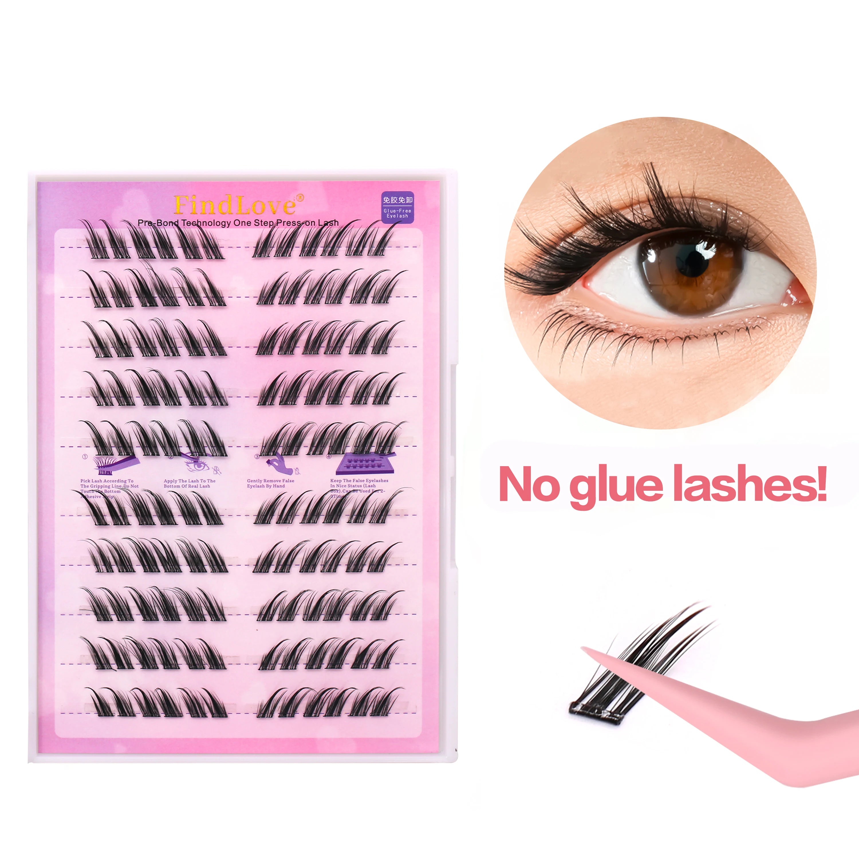 Pre Glued Pre-bond Diy Lash Press-on False Eyelash Clusters Kit Press on Cluster Lashes Self Adhesive Eyelashes