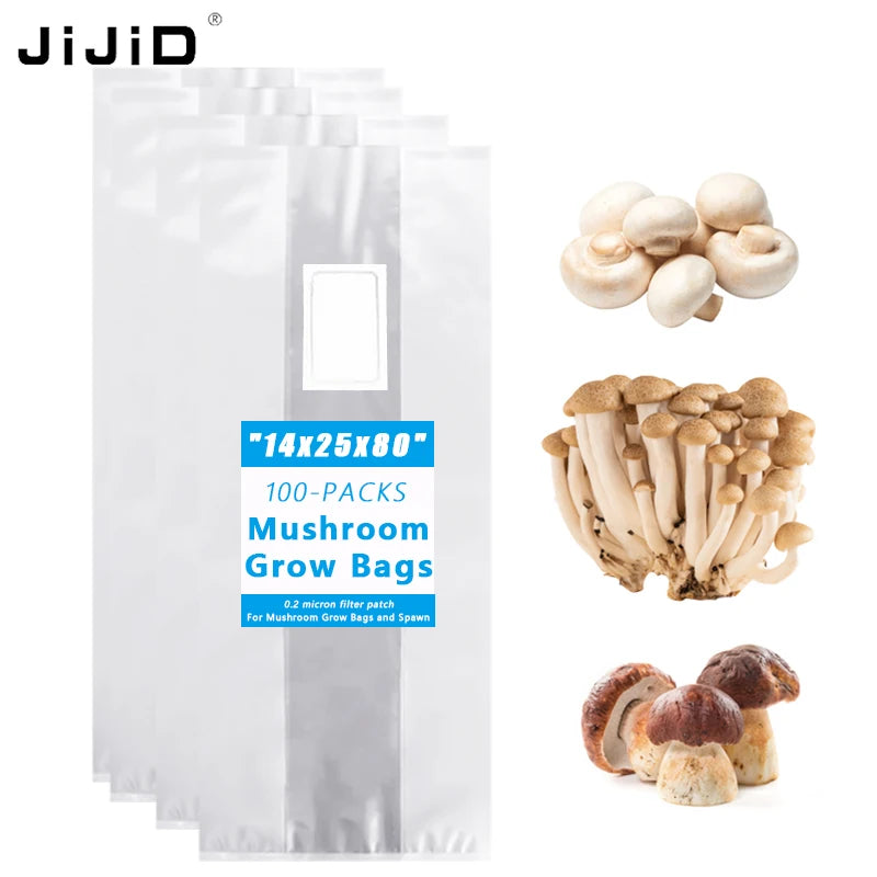 JIJID 390*800mm 60um80um Mushroom Grow Bags Extra Large Size Mushroom Spawn Bag Sealable Mycro Bags With Filter Patch