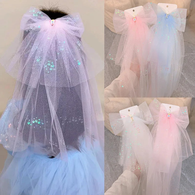 IVANHOE Frozen Princess Bride Pearl Snowflake Tulle Shower Gift Girl Party Decoration with Clip Headbow