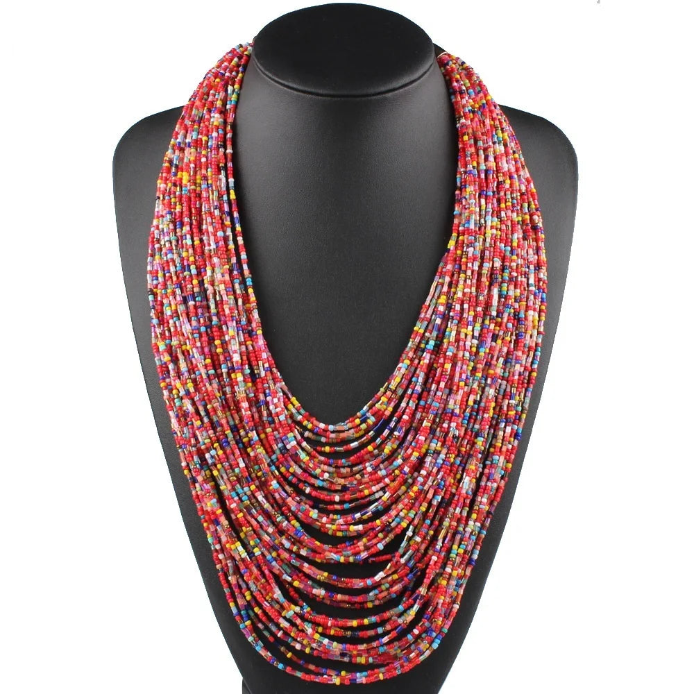 Bohemia Crystal Czech Republic Ethnic Jewelry Elegant Multi Color Seed Bead Necklace Colorful Jewelry for Wedding Party