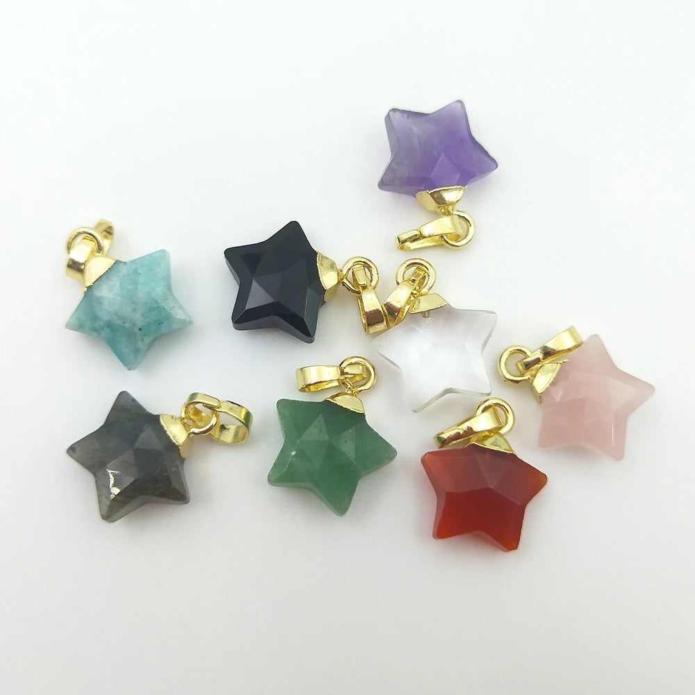 Gold Top Star Pendants Amazonite Green Aventurine Rose Quartz Amethyst Natural Stone Mini Star Charm Pendant for Jewelry DIY