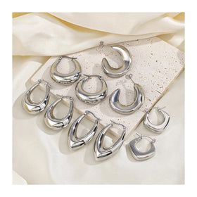 ERESI Hypoallergenic Heart Geometric C Shape Fashion Earring Silver Plated 316L Stainless Steel Chunky Hollowed Hoop Earrings