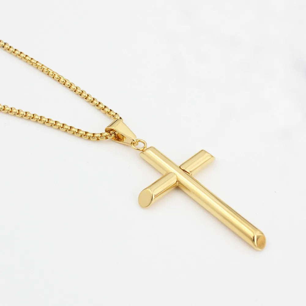 Hip Hop Jewelry Tarnish Free Mens Pendant Chain Necklace Stainless Steel 18K Gold Plated Religious Cross Necklace for Men