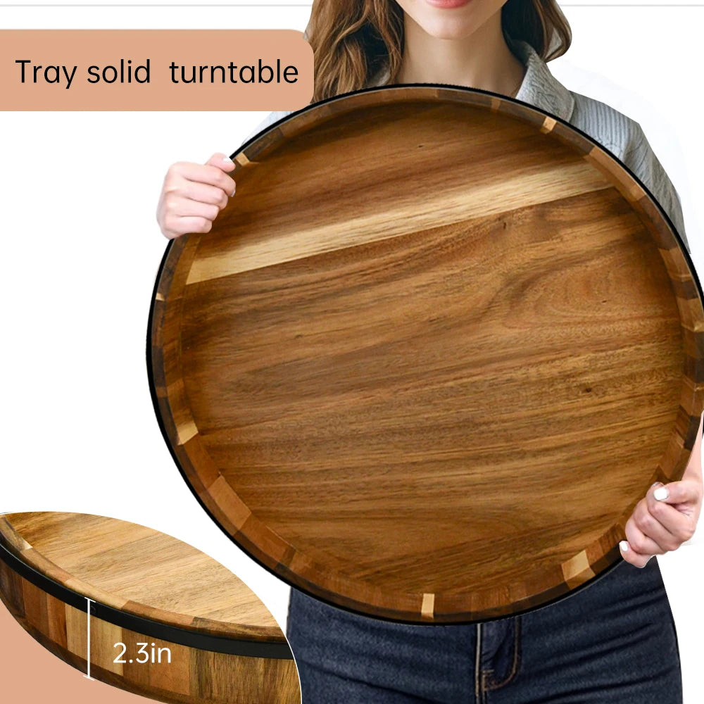 Eco-Friendly Large Decorative Organizer Round Creative Handmade Japanese Style Tray Solid Turntable Serving for Kitchen Party