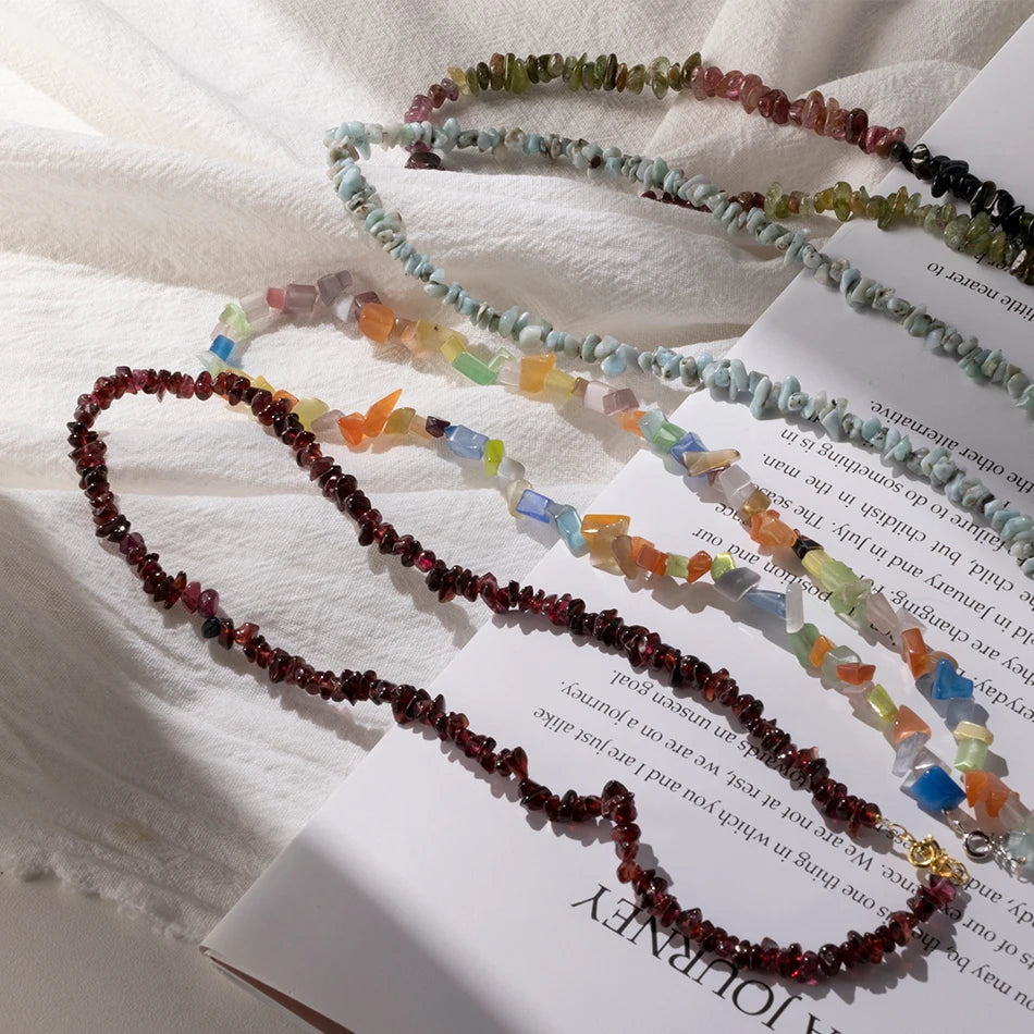 Custom Jewelry Wholesale Irregular Rainboe Natural Stone Stackable Necklace for Women