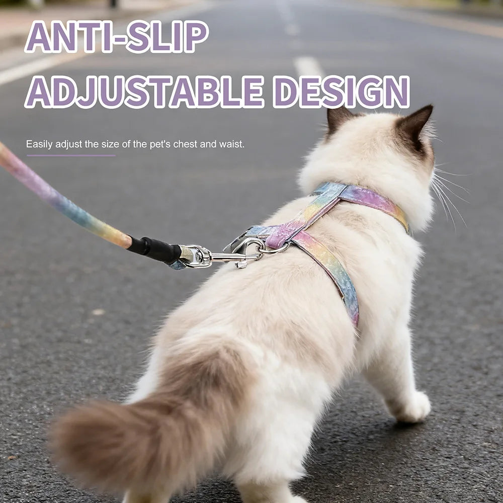 HW Adjustable Pet Cat Gradient Color Leash Set Small Dog Dog Leash Dog H Shape Chest Harness