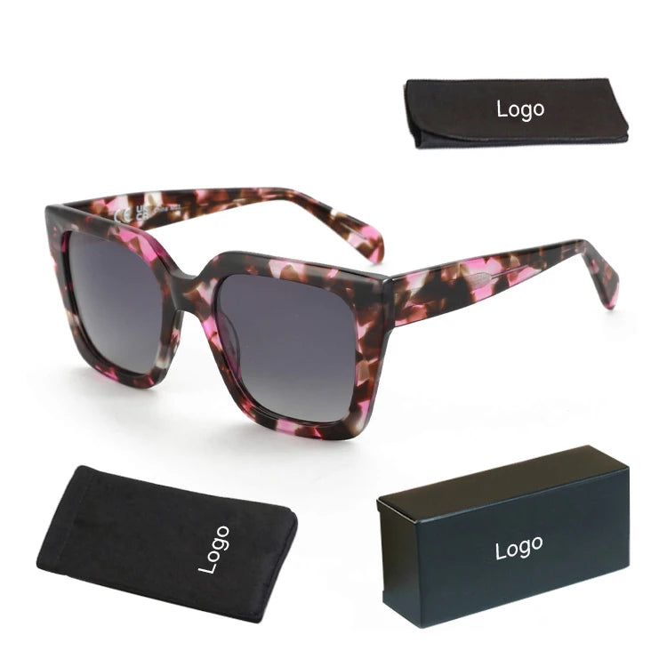 Manufacturer Luxury R Glasses for Women Square Frame Glasses with UV400 Blue Pink Options Acetate Lenses Glasses with Shade