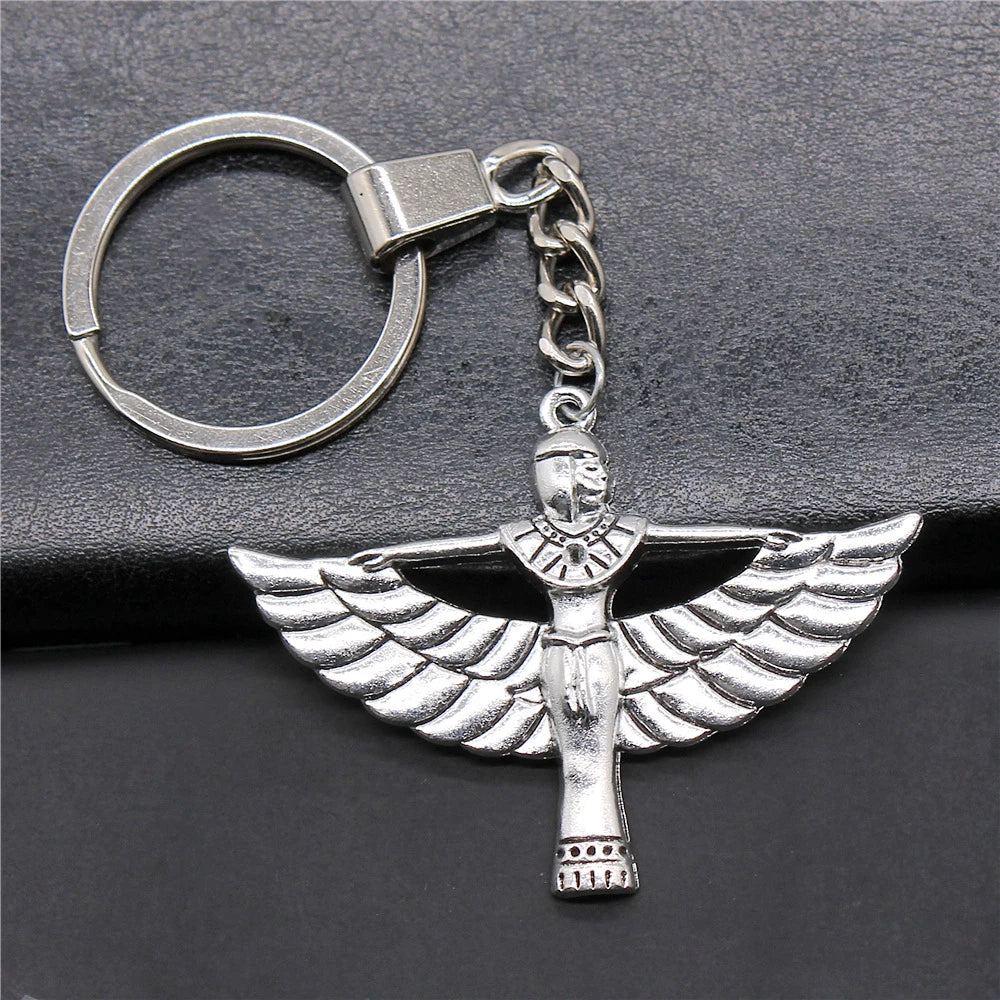 WYSIWYG 42x56mm Antique Silver Plated Antique Bronze Plated Zinc Alloy Egypt Goodness Winged Woman Keychain P2-ABD-C10546