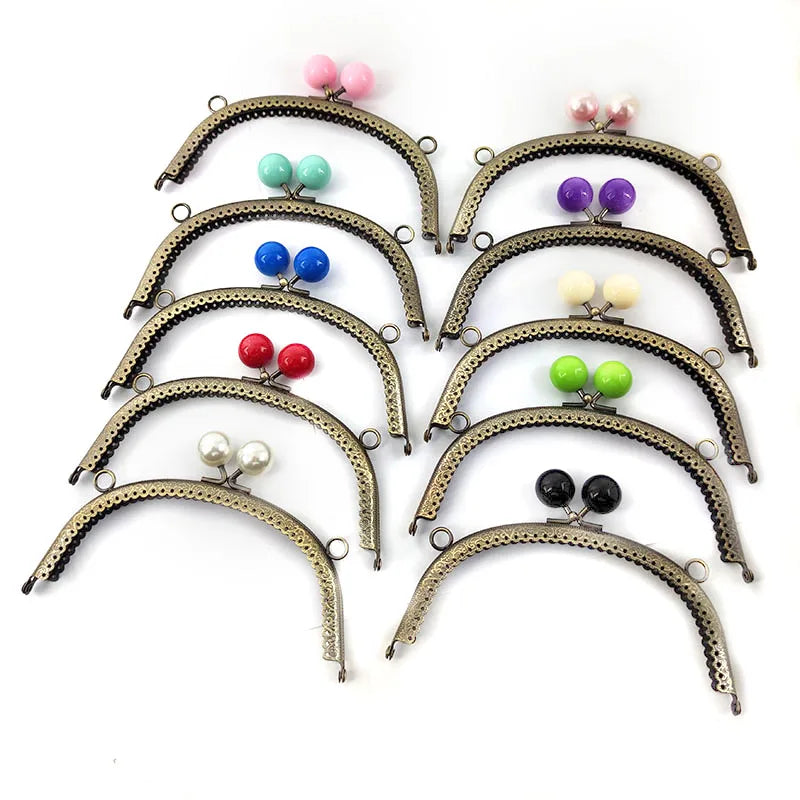 Meetee BS605 16.5cm Double Ear Semi-Round Embossed Bronze Wallet Frame 20mm Colorful Candy Beads Decorative Purse Frame