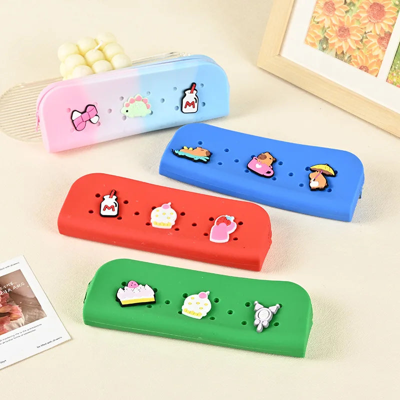 BSLN Large Capacity Cute Silicone Pencil Case 20x14x2.5cm In-Stock Stationery Storage Pouch for Elementary Students
