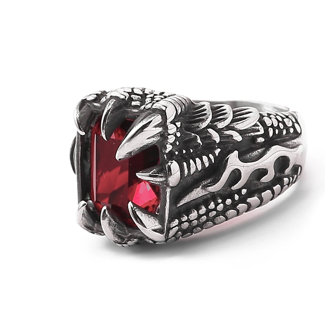 Viking Souvenir Stainless Steel Gemstone Ring Men's Viking Ring Norse Wolf Paw Ring Viking Jewelry