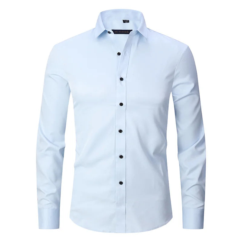 Men Solid Shirts  S-8XL  New Mens Dress Shirts Long Sleeve Slim Casual Black White Social Male Clothes
