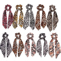 Women's Leopard Ribbon Hair Tie Scrunchy Crease-Free Elastic Band Ponytail Accessories Bow Scarf Scrunchies