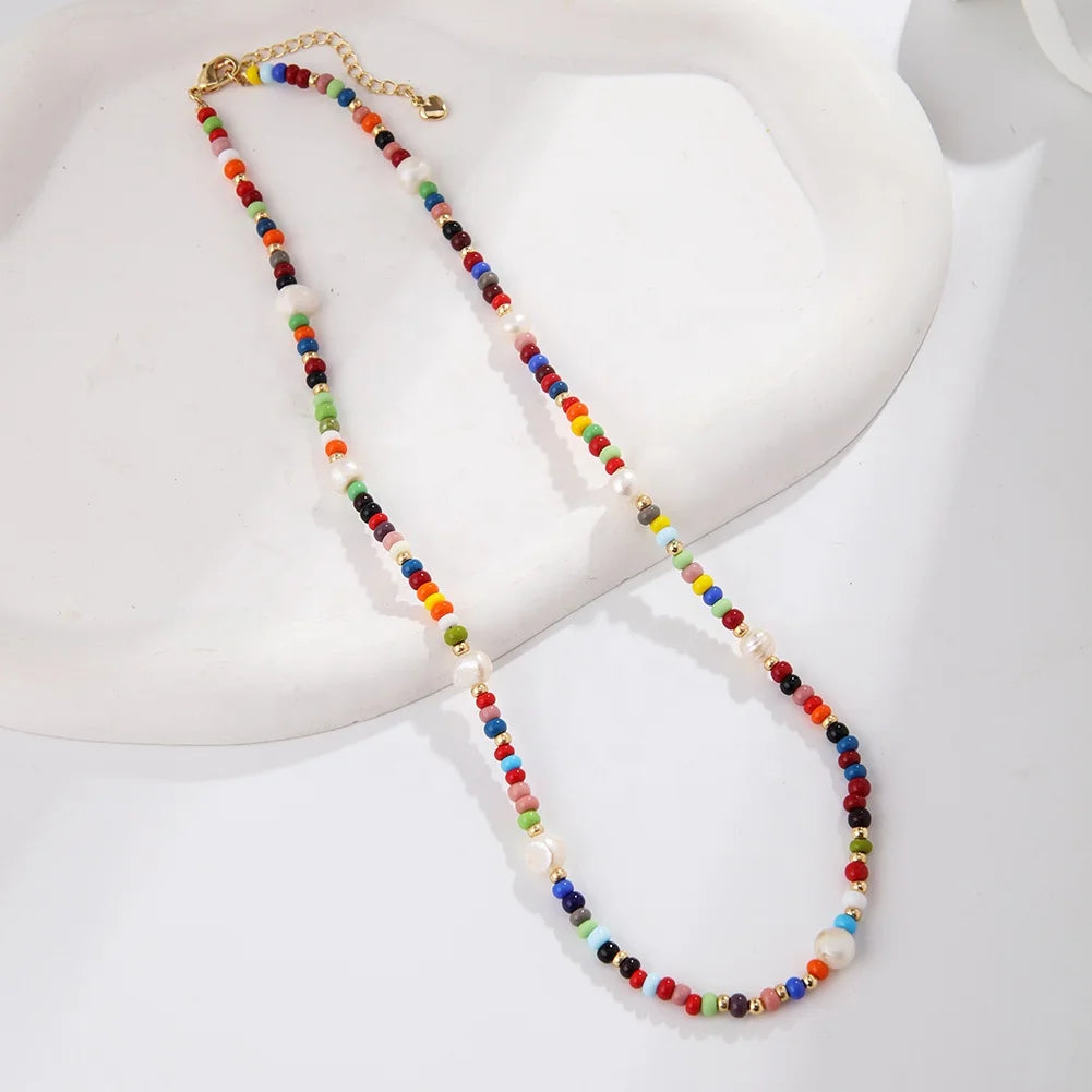 Fashionable Freshwater Pearl Necklace with Colorful Beads Natural Jewelry for Women for Wedding Party or Gift