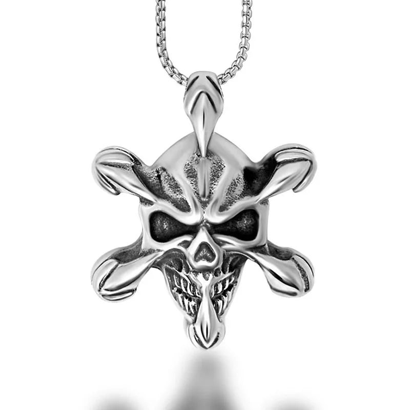 New Vintage Punk Men Jewelry Stainless Steel Black Skull Motorcycle Pendant Skeleton Necklace