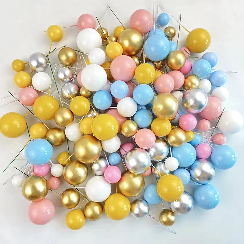 Homesun Birthday Baking Supplies Shiny Foam Balls Cupcake Topper 1.5-4cm Gold Silver Faux Ball for Cake Decoration