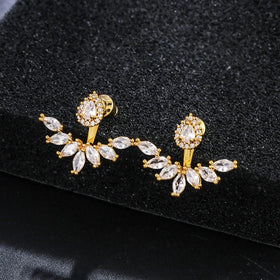 Weiman Trendy Women's Double Wearing Stud Earrings Shiny Cubic Zirconia (CZ) Crystal Angel Wing and Teardrop Made of Brass