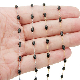 2024 New Trendy Design Charms Stainless Steel Diy 3.5*5mm Size Beads Fashion Jewelry Gold Plated Black Crystal Beaded Chain