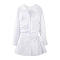 TWOTWINSTYLE White Casual Fold Pleated Gathered Waist Irregular Shirt Women's Dress