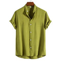 RNSHANGER Summer Casual Men Shirts Stand Collar Solid Short Sleeve Streetwear Brand Shirts Size S-2XL Men Harajuku Top