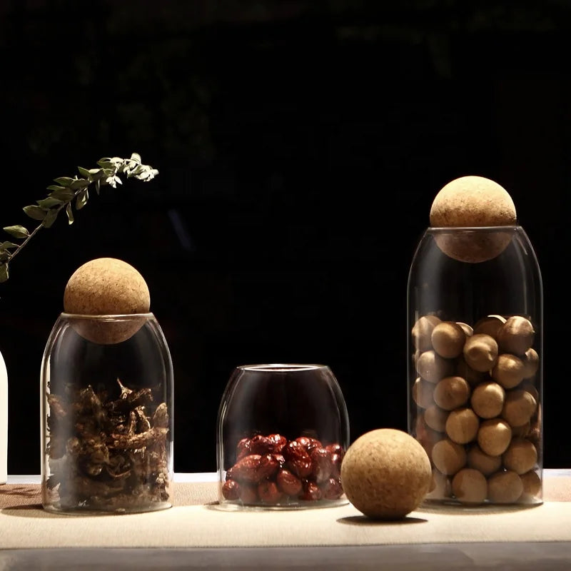Creative Sealed Glass Food Storage Jar With Cork Lid Tea Bottles Sugar Coffee Spices Container Box Nuts Cans Kitchen Home Decor