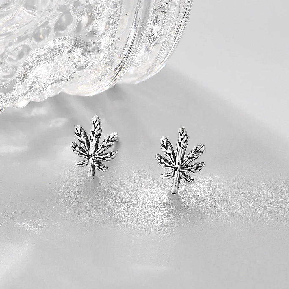 Personality retro leaf earrings 925 sterling silver simple trendy temperament hypoallergenic leaf earrings women jewelry
