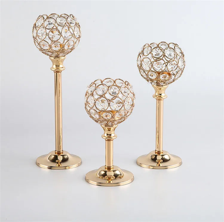 Luxury Wedding Gold Metal Tea Light Table Candle Holder Crystal Candle Holders Weddings Centerpieces Decorative