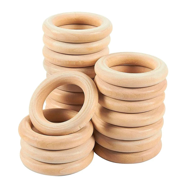 Unpainted Smooth Natural Wood Rings for Craft DIY Macrame Pendant Connectors Jewelry Making with Engraving