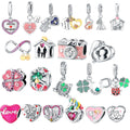 Wholesale Jewelry Accessories Plata S925 Silver Enamel Love Heart Clover Charm Bead Pendant for Necklace Bracelet DIY Gift