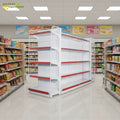 Steel White Metallic Supermarket Rack Gondola Shelves Double Back ISO Certified 120-160KG Capacity Perforated Design Epoxy