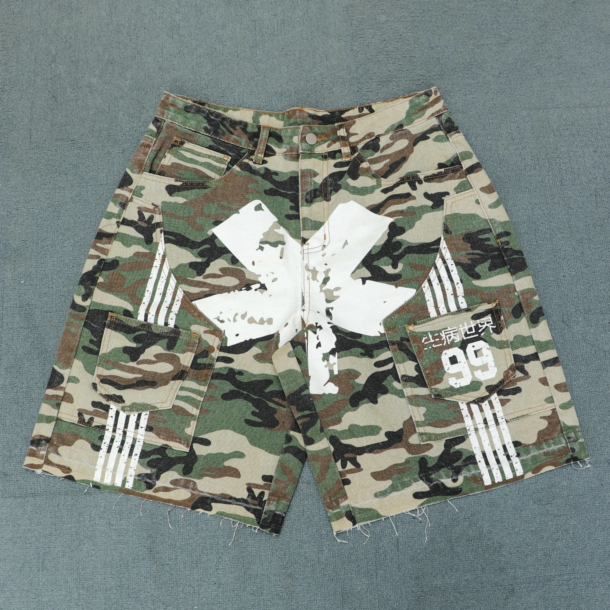 MC BUILD Manufacturer Custom Logo Distressed Shorts Denim Camo Shorts Fashion Elastic Waist Jean Shorts Men