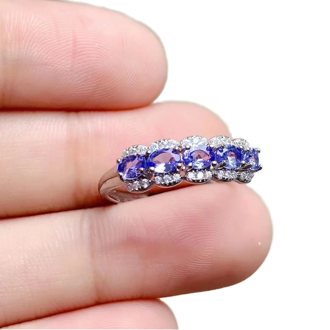 Boutique Jewelry 925 Sterling Silver Natural Sapphire Ring Set Classic Wedding Engagement Gift MegaBDM