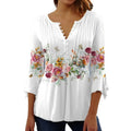 Fitspi 2023 Wholesale Spring Summer Fashion Women's Floral Print V Collar Short Sleeve Pleated Button T Shirt Bottoming Shirt