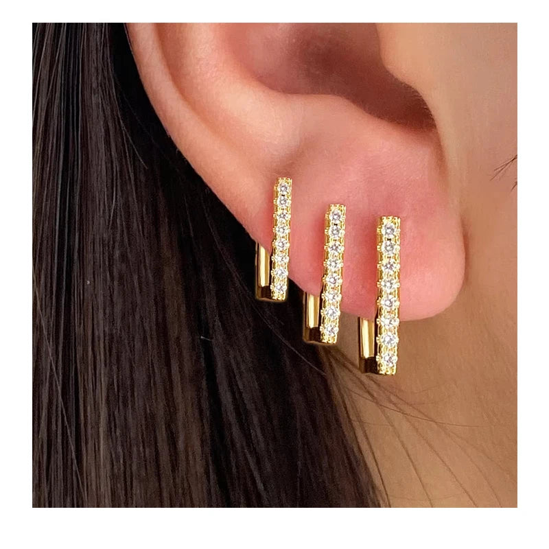 3pcs/set Fashion New Design Square Zircon Clip Earrings Set for Women Jewelry
