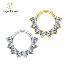 ASTM F136 Implant Grade Titanium Prong Setting CZ PVD Gold Plated Cartilage Hinged Clicker Piercing